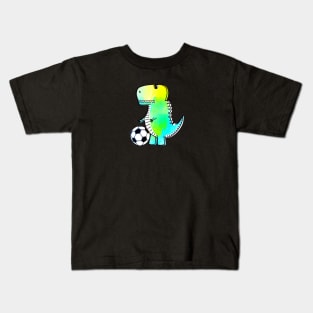 Cute Dinosaur Loves Soccer Watercolor Kids T-Shirt